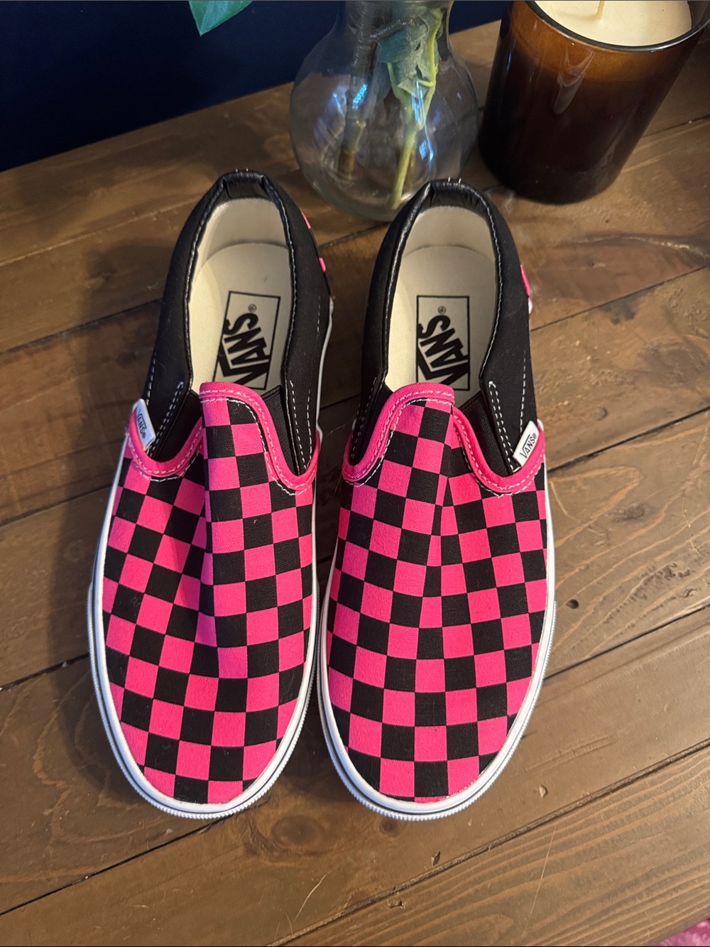 Vans Kids Slip-On Checkerboard Sneakers - Pink & Black